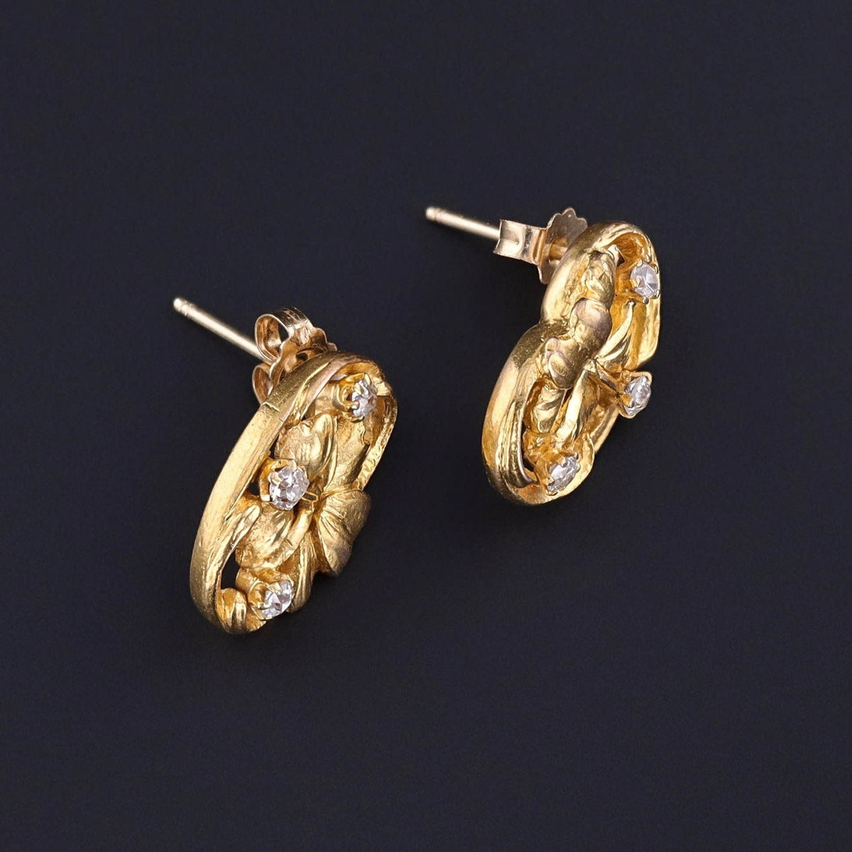 Antique Diamond Flower Conversion Earrings of 14k Gold - Trademark Antiques