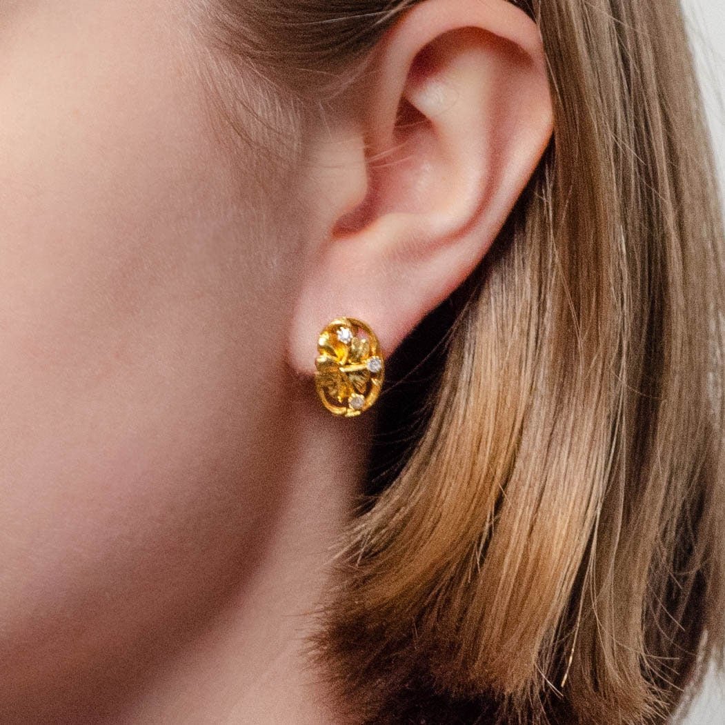 Antique Diamond Flower Conversion Earrings of 14k Gold - Trademark Antiques
