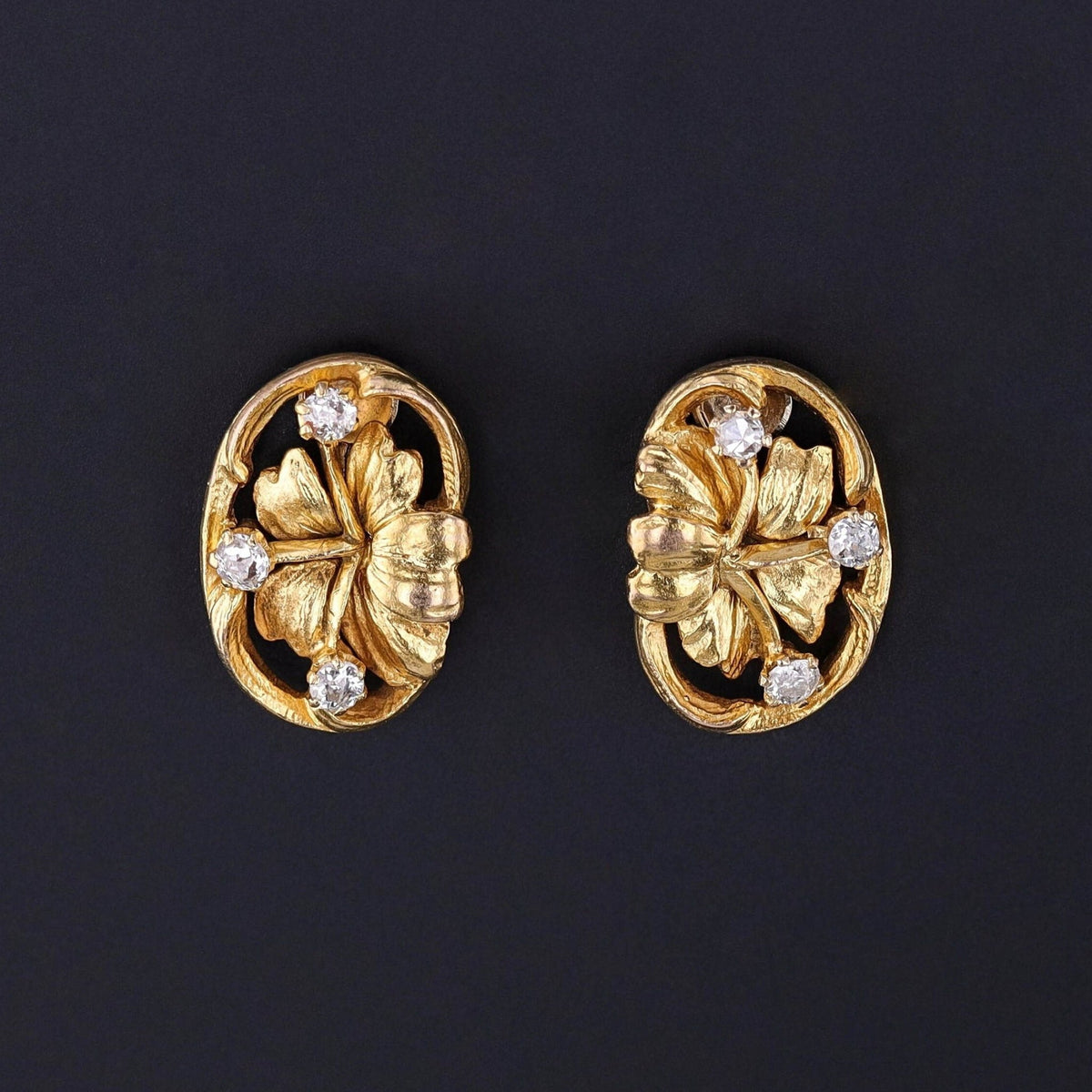 Antique Diamond Flower Conversion Earrings of 14k Gold - Trademark Antiques