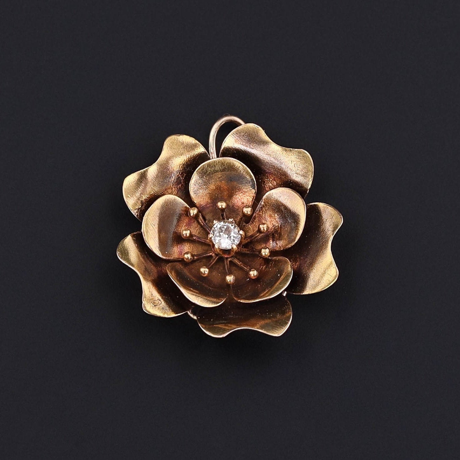 Antique Diamond Flower Conversion Pendant in 14k Gold - Trademark Antiques