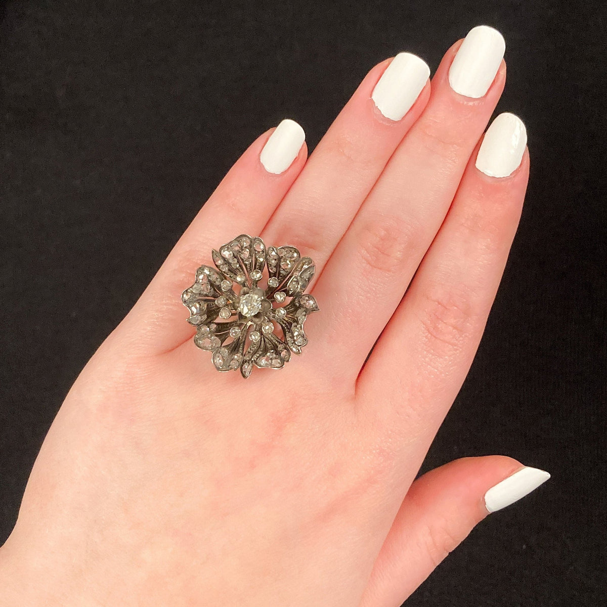 Antique Diamond Flower Conversion Ring - Trademark Antiques
