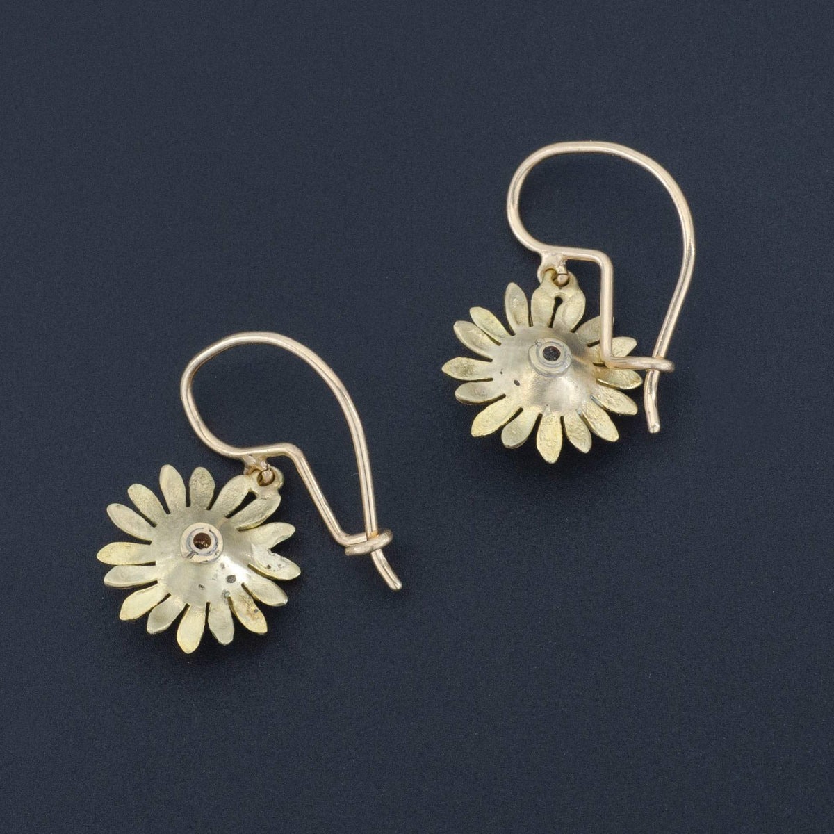 Antique Diamond Flower Earrings | 14k Gold &amp; Pink Enamel Flower Earrings - Trademark Antiques