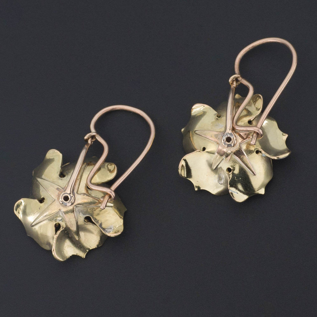 Antique Diamond Flower Earrings | Pink Enamel Flower Earrings - Trademark Antiques