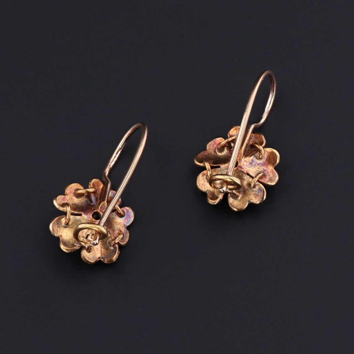 Antique Diamond Flower Earrings | Pink Enamel Flower Earrings - Trademark Antiques