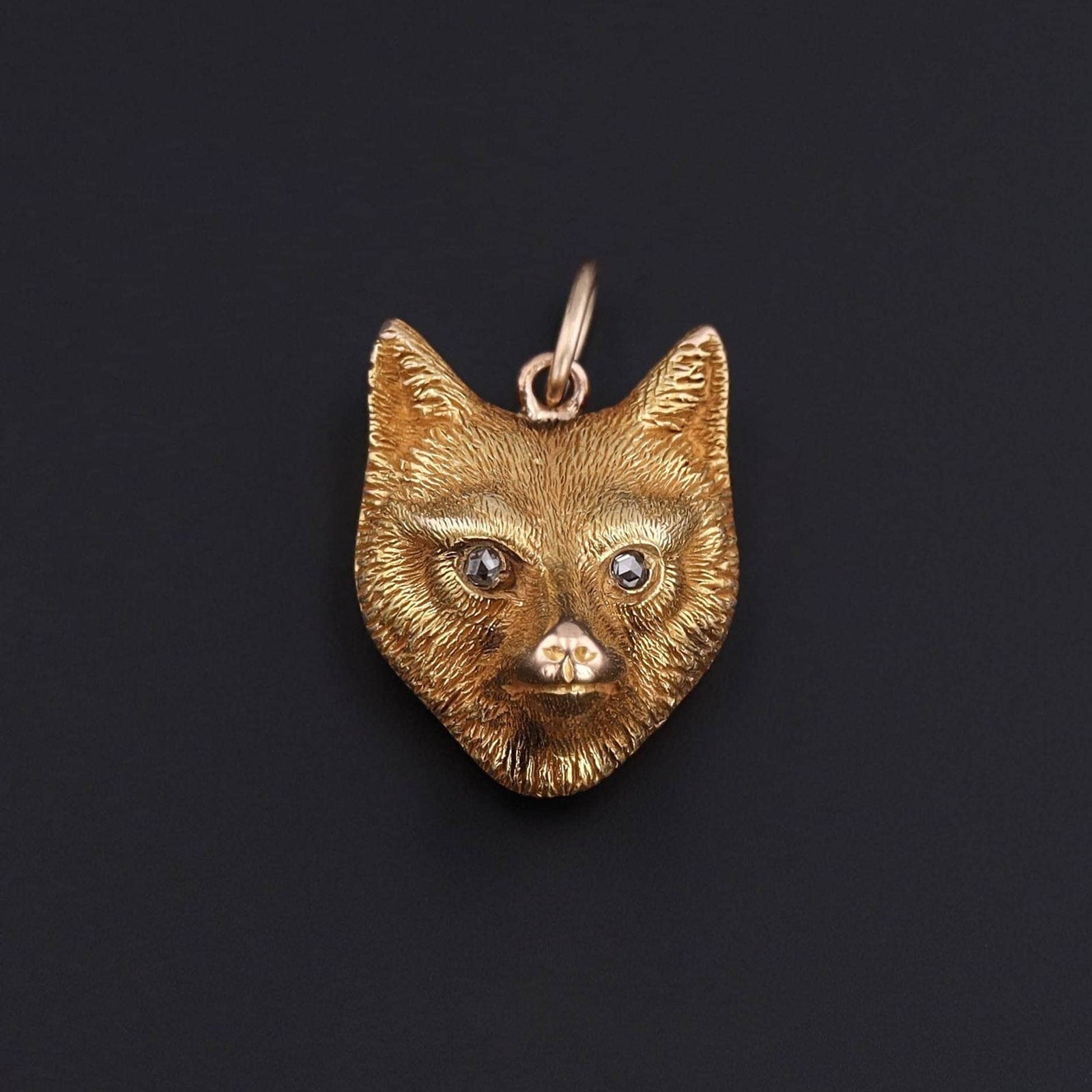 Antique Diamond Fox Conversion Charm of 14k Gold - Trademark Antiques