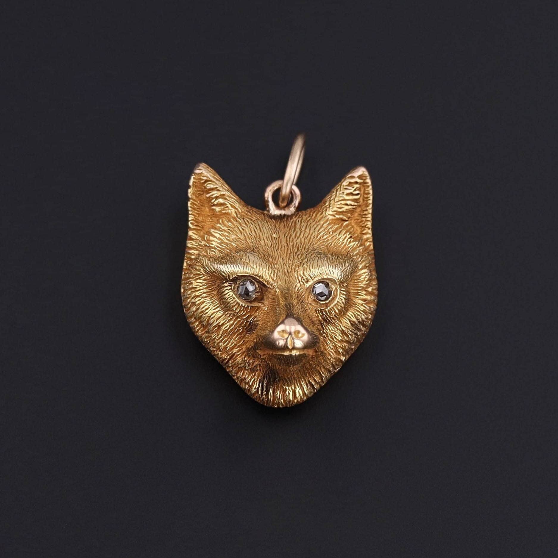 Antique Diamond Fox Conversion Charm of 14k Gold - Trademark Antiques