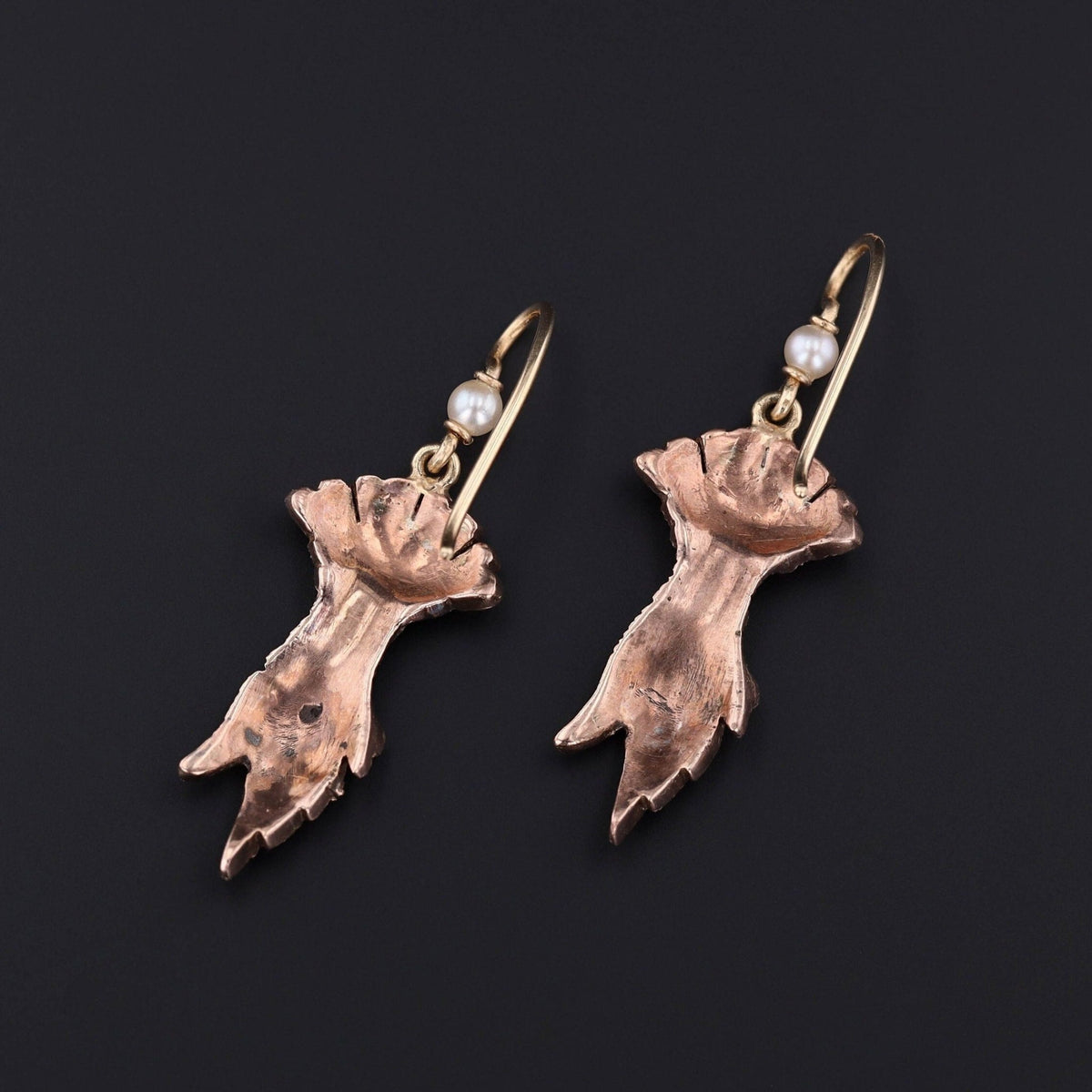 Antique Diamond Hand Earrings with Ruby Accents with 14k Gold Ear Wires - Trademark Antiques