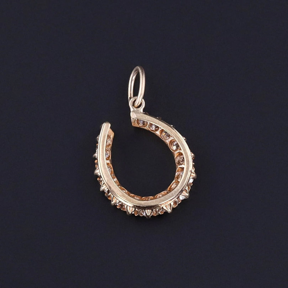 Antique Diamond Horseshoe Charm of 14k Gold - Trademark Antiques
