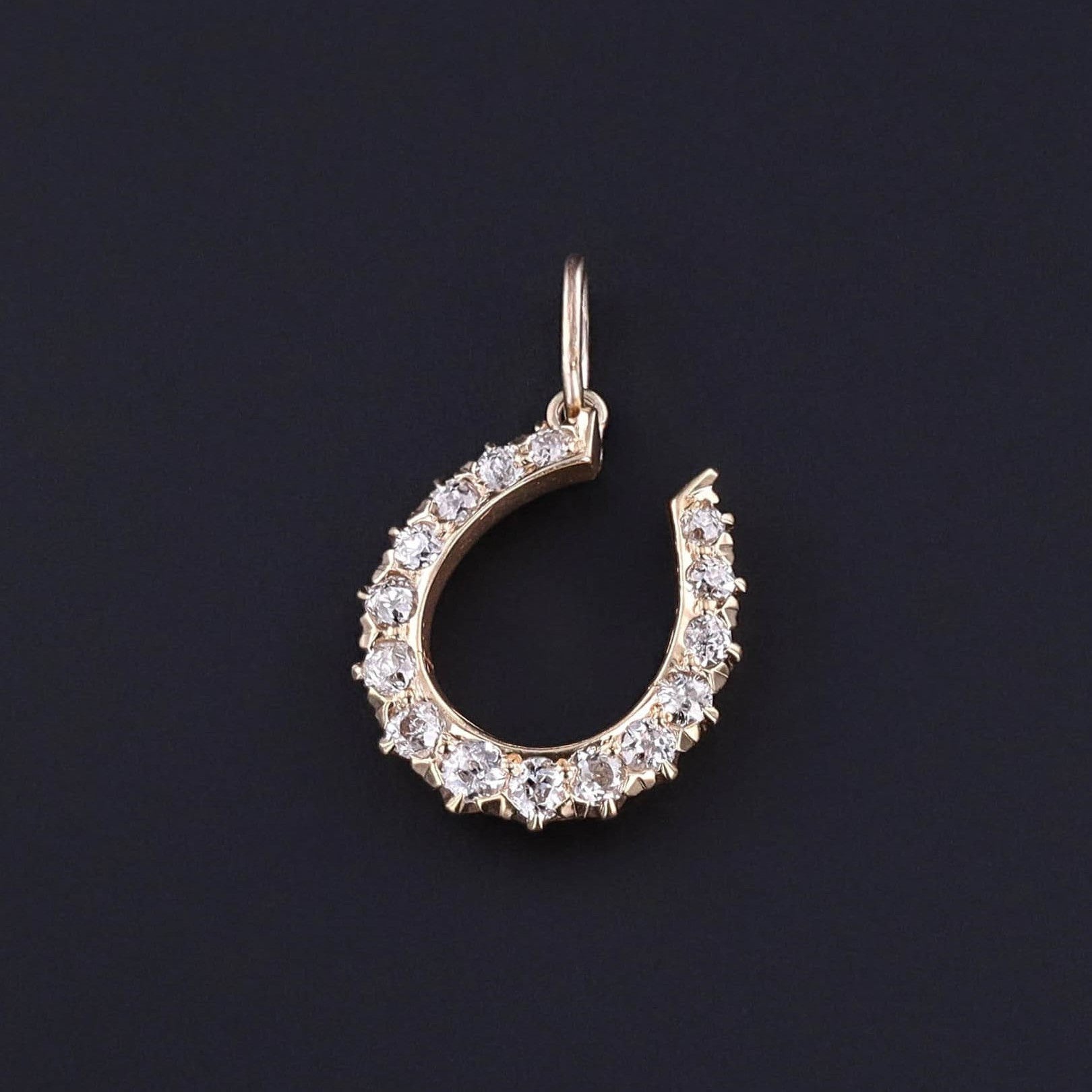 Antique Diamond Horseshoe Charm of 14k Gold - Trademark Antiques