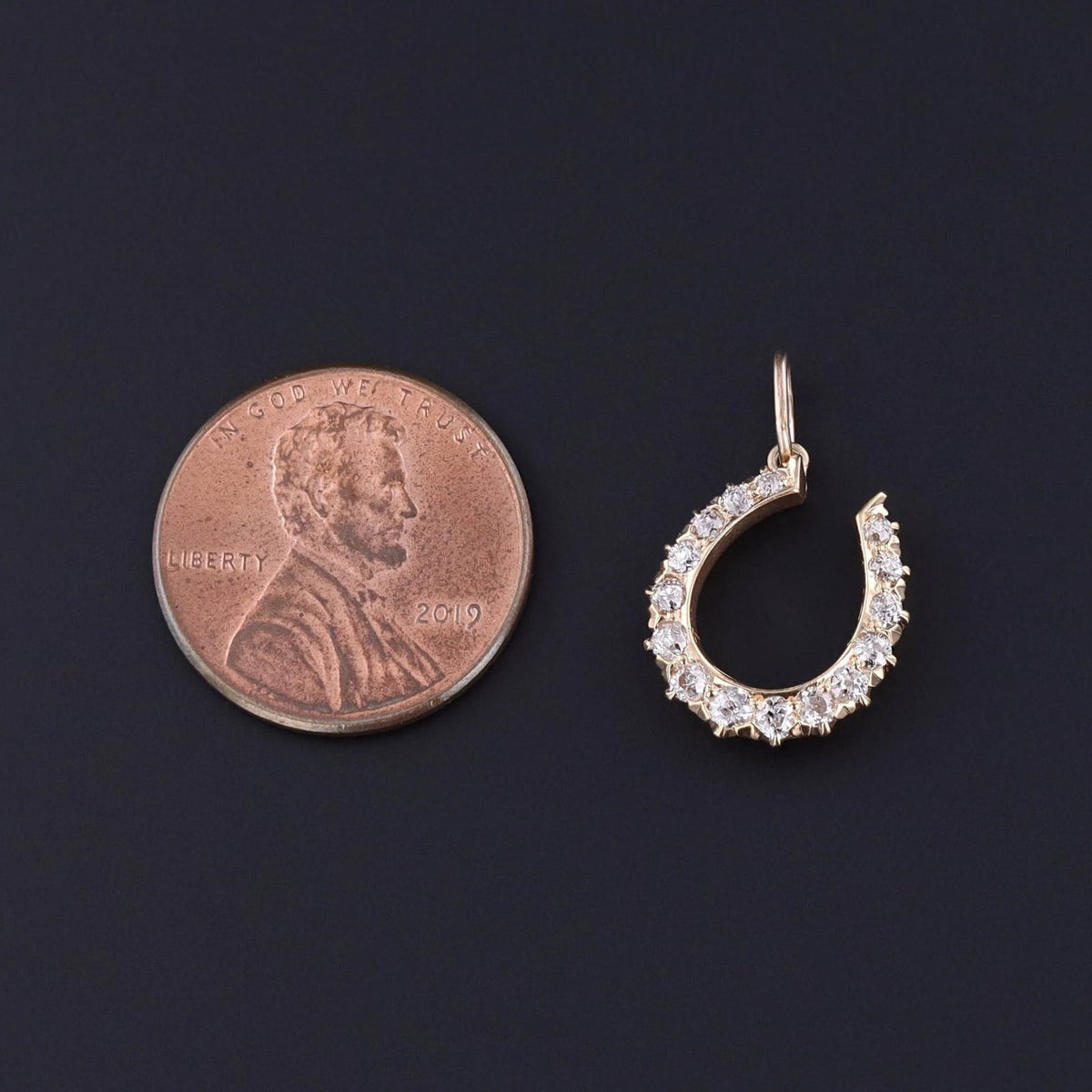 Antique Diamond Horseshoe Charm of 14k Gold - Trademark Antiques