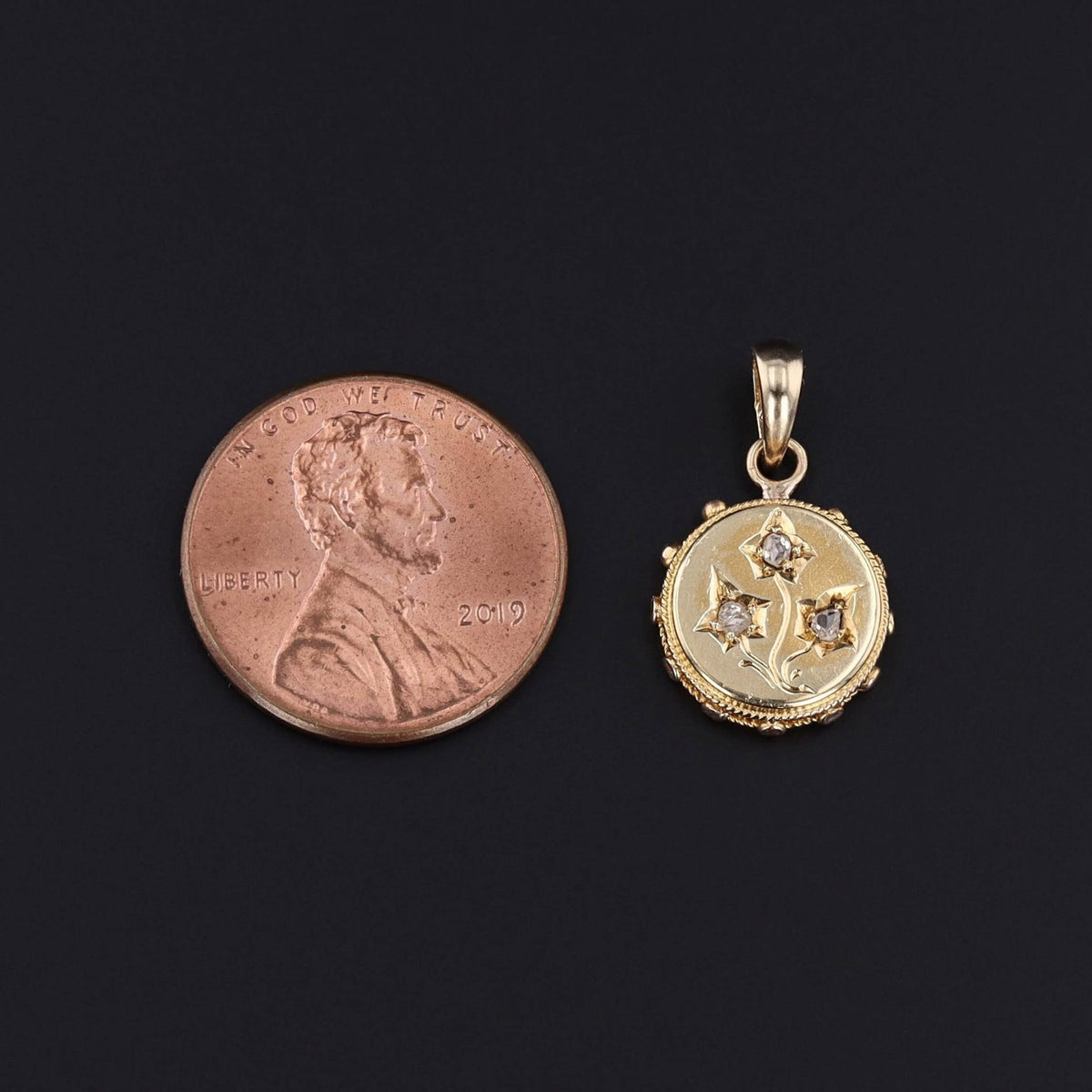 Antique Diamond Ivy Charm of 14k Gold - Trademark Antiques