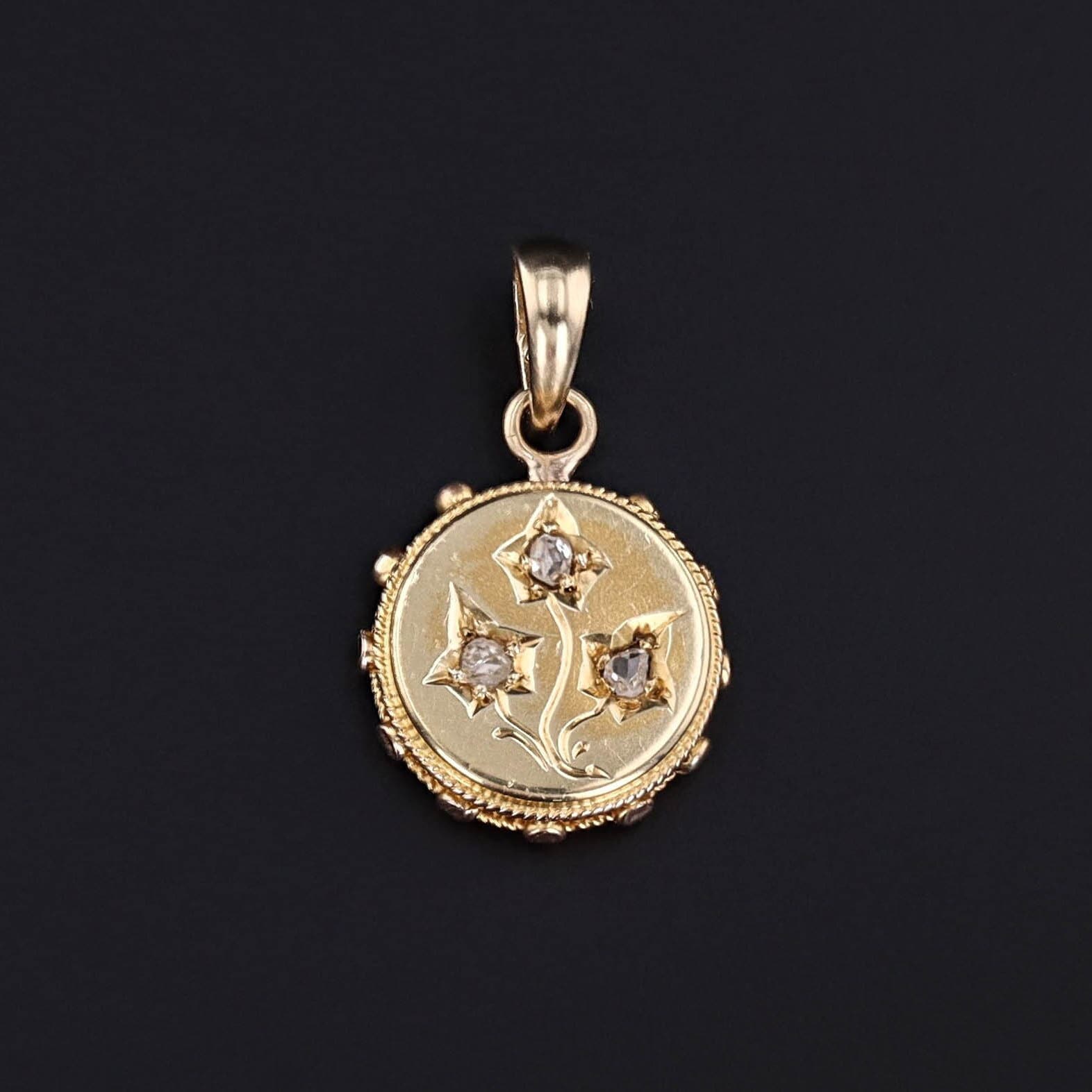 Antique Diamond Ivy Charm of 14k Gold - Trademark Antiques