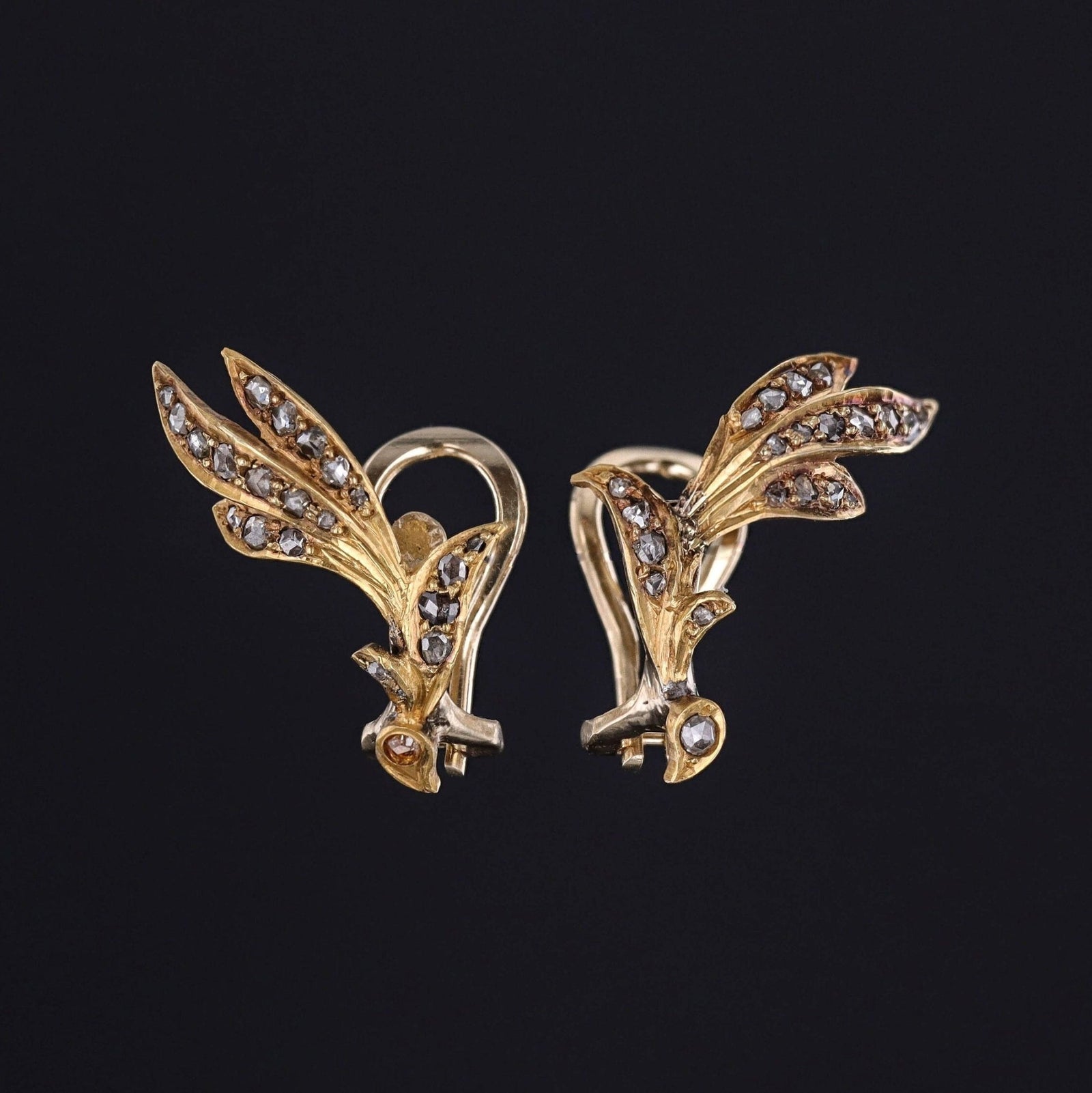 Antique Diamond Leaf Conversion Climber Earrings - Trademark Antiques