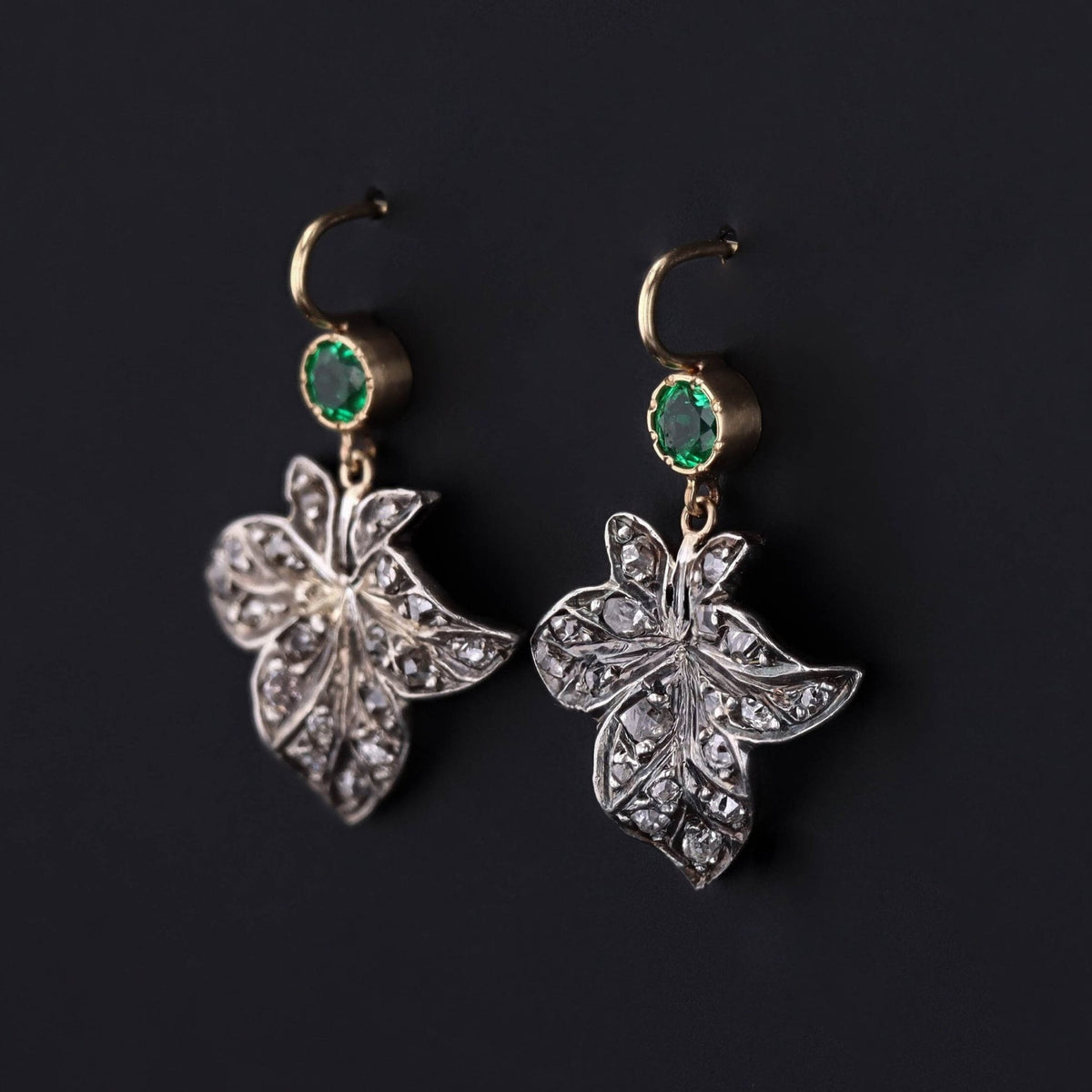 Antique Diamond Leaf Conversion Earrings of 14k Gold - Trademark Antiques