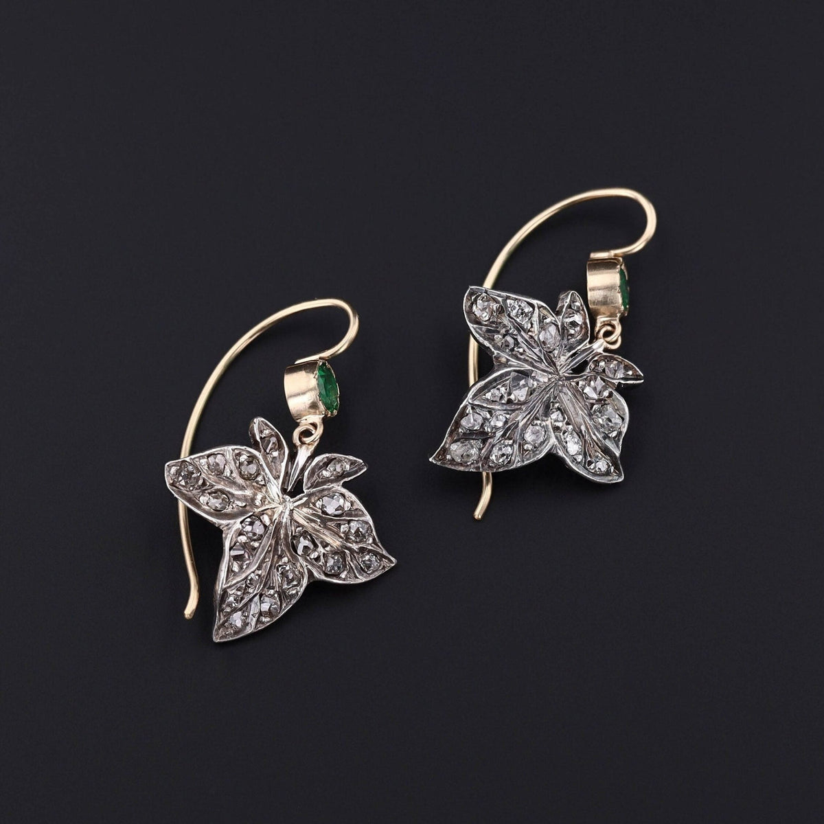 Antique Diamond Leaf Conversion Earrings of 14k Gold - Trademark Antiques
