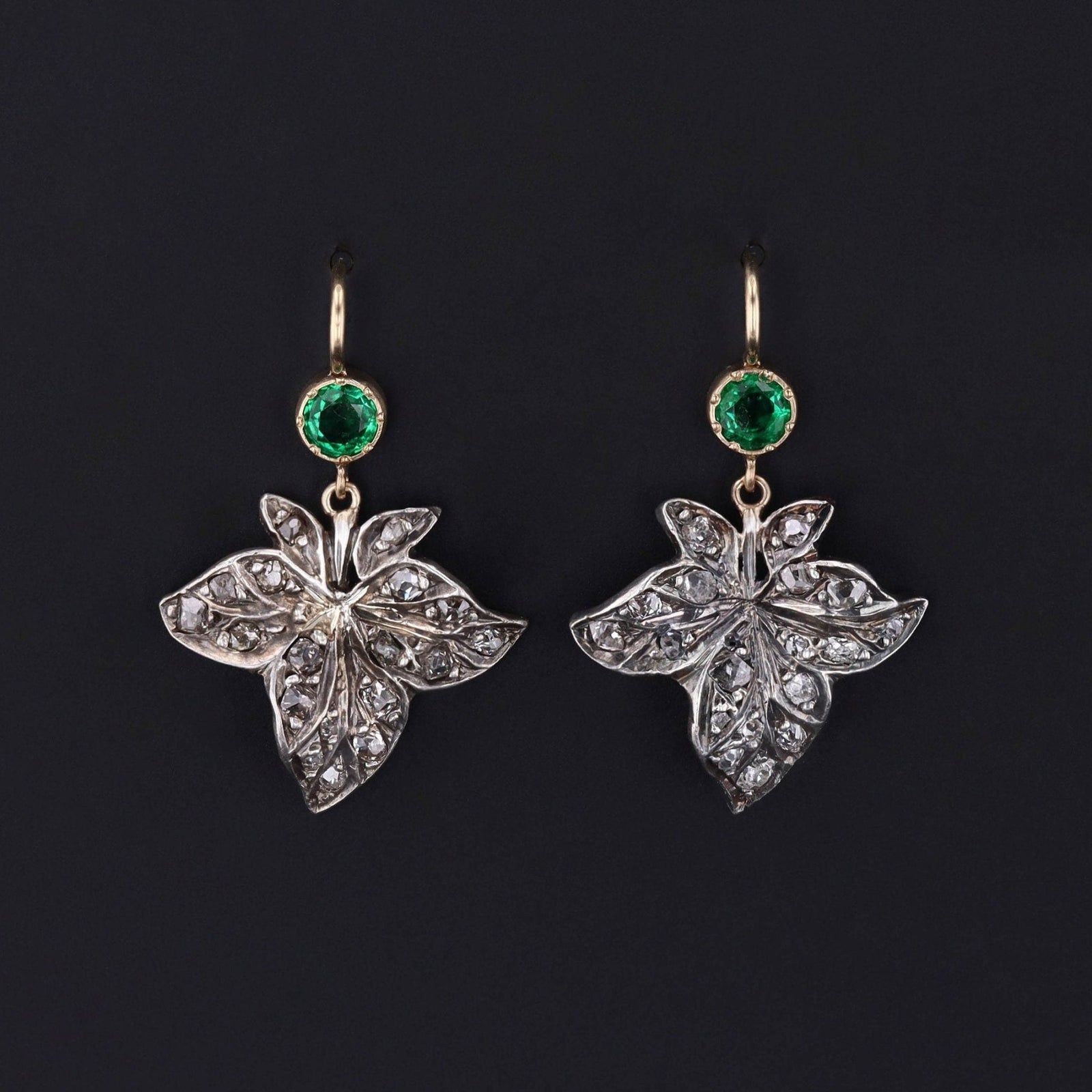 Antique Diamond Leaf Conversion Earrings of 14k Gold - Trademark Antiques