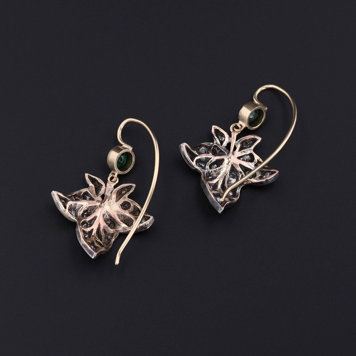 Antique Diamond Leaf Conversion Earrings of 14k Gold - Trademark Antiques