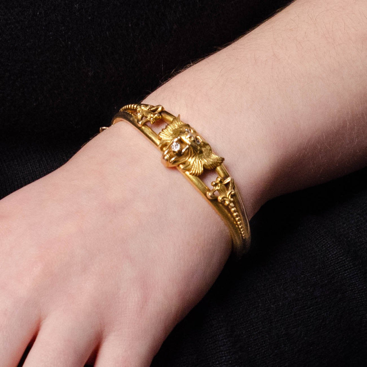 Antique Diamond Lion Bangle of 14k Gold - Trademark Antiques