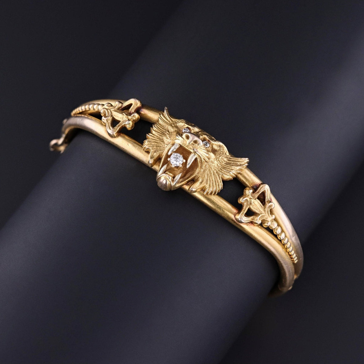 Antique Diamond Lion Bangle of 14k Gold - Trademark Antiques