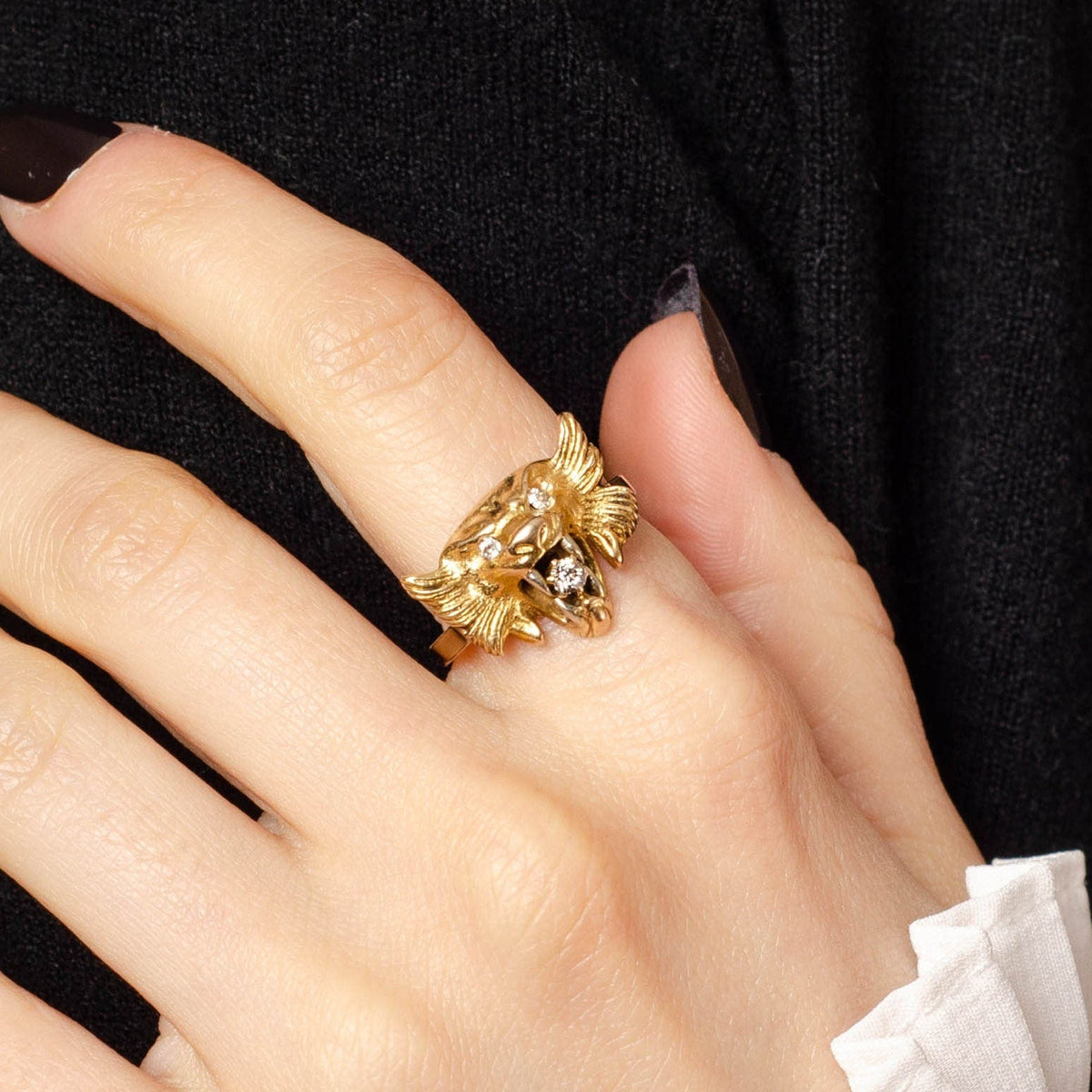 Antique Diamond Lion Conversion Ring of 14k Gold - Trademark Antiques