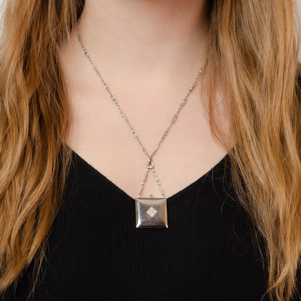 Antique Diamond Locket Necklace of Platinum - Trademark Antiques