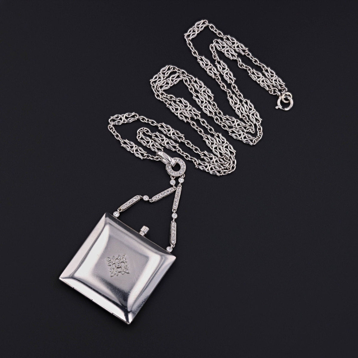 Antique Diamond Locket Necklace of Platinum - Trademark Antiques