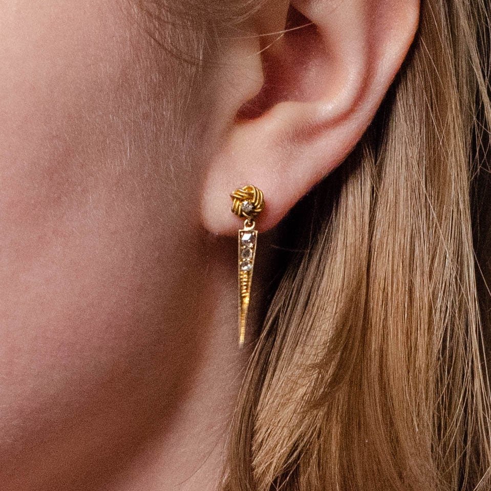 Antique Diamond Love Knot Conversion Earrings - Trademark Antiques