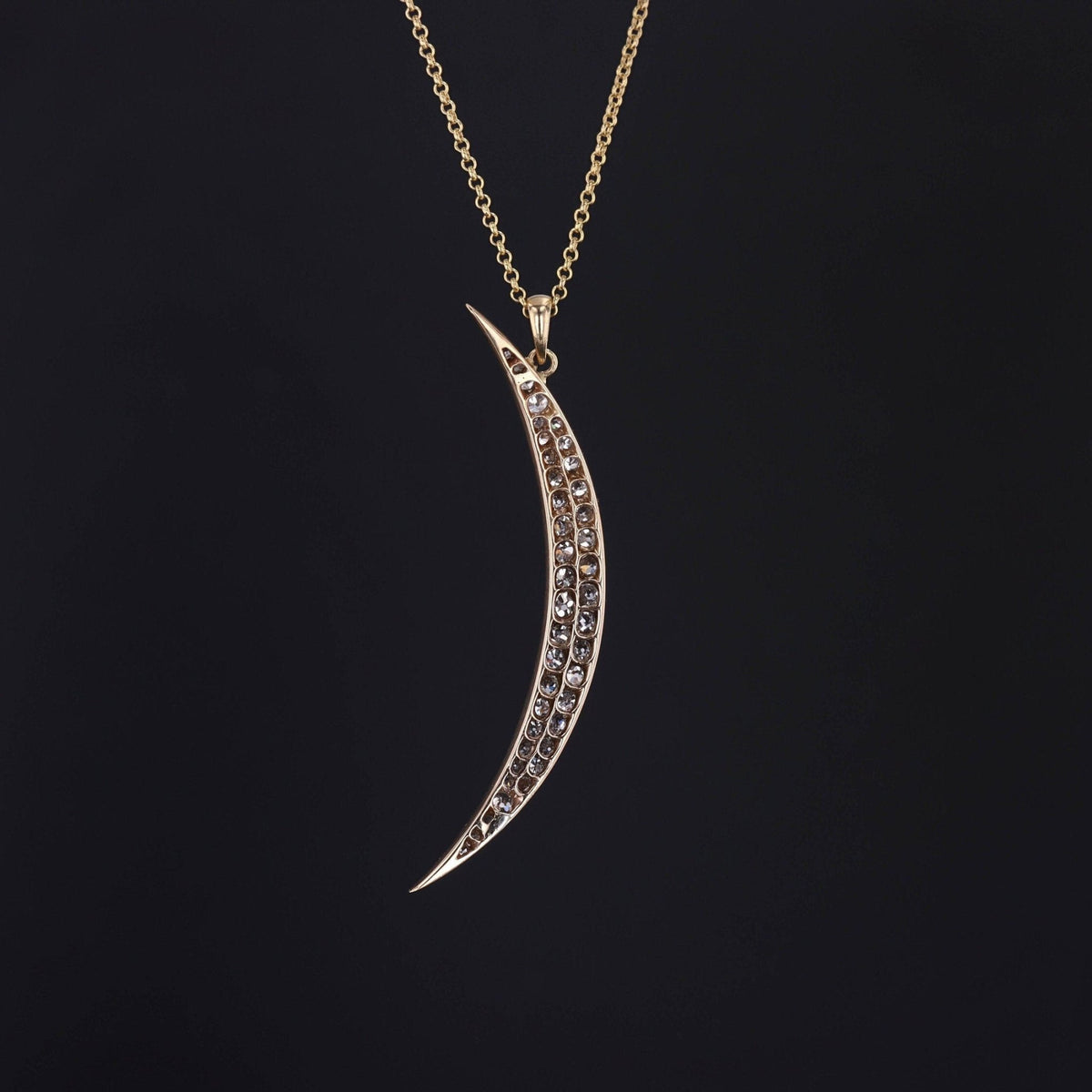 Antique Diamond Moon Pendant or Necklace | Antique Diamond Crescent - Trademark Antiques