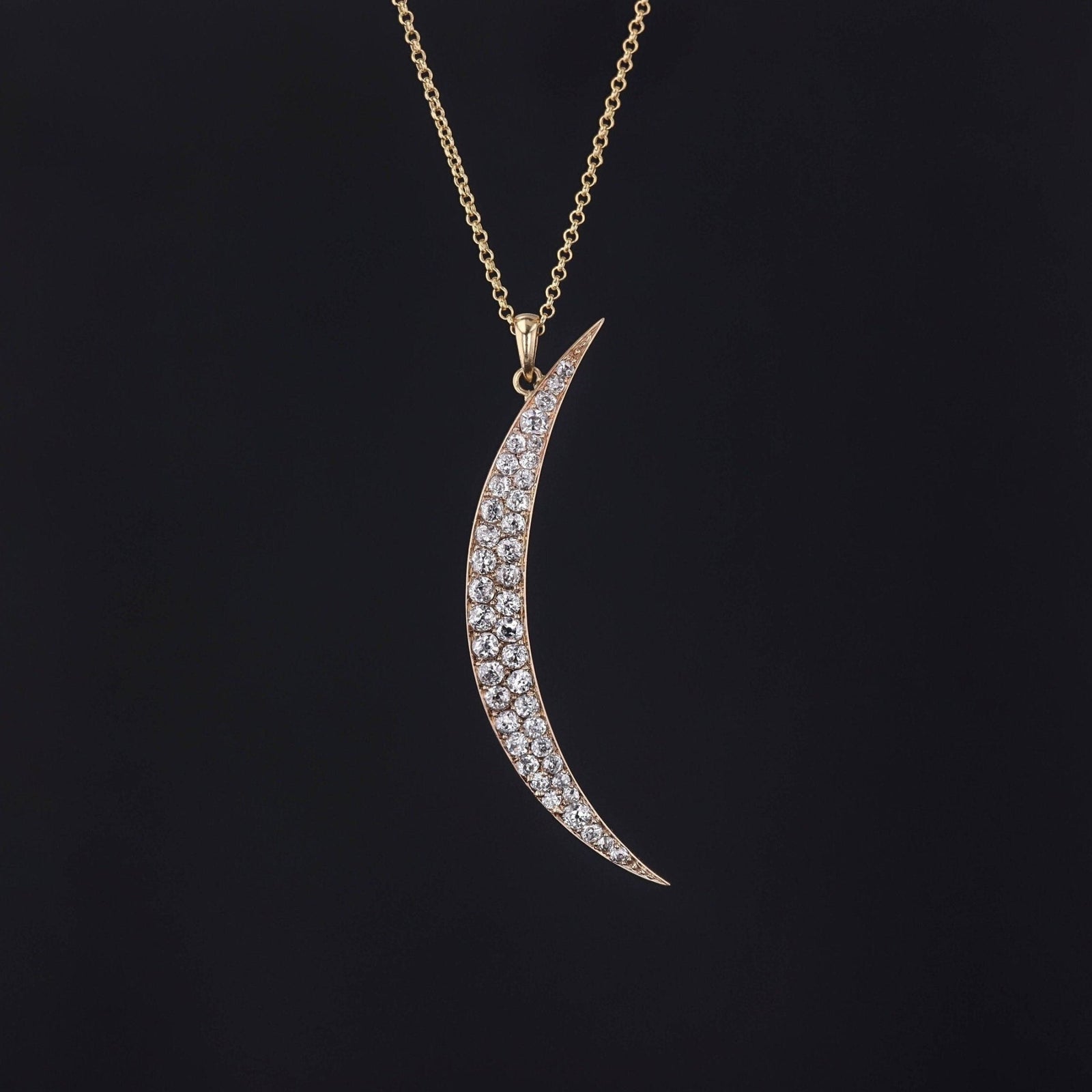 Antique Diamond Moon Pendant or Necklace | Antique Diamond Crescent - Trademark Antiques