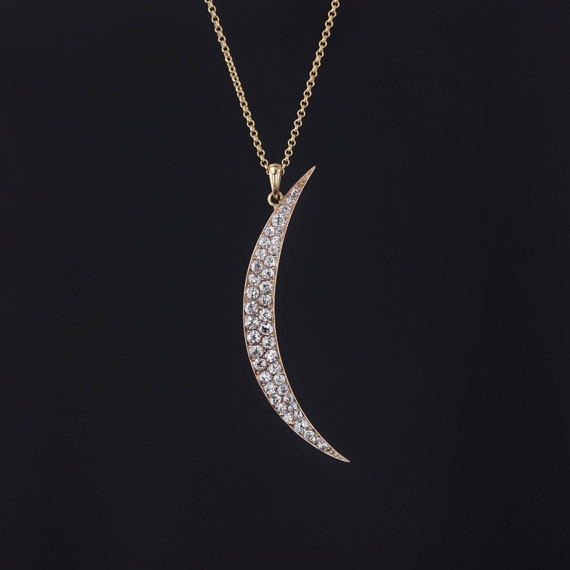 Antique Diamond Moon Pendant or Necklace | Antique Diamond Crescent - Trademark Antiques
