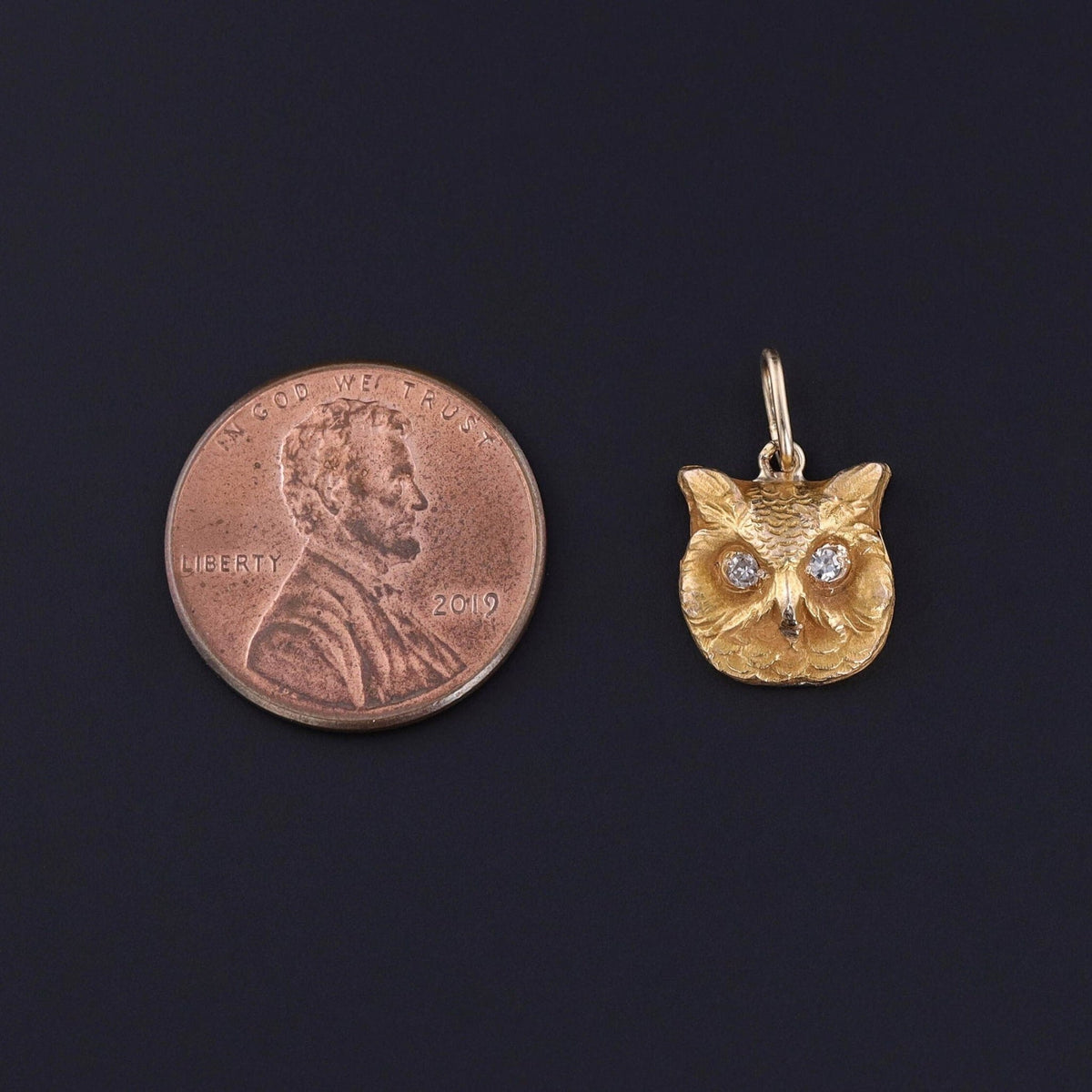 Antique Diamond Owl Charm of 14k Gold - Trademark Antiques