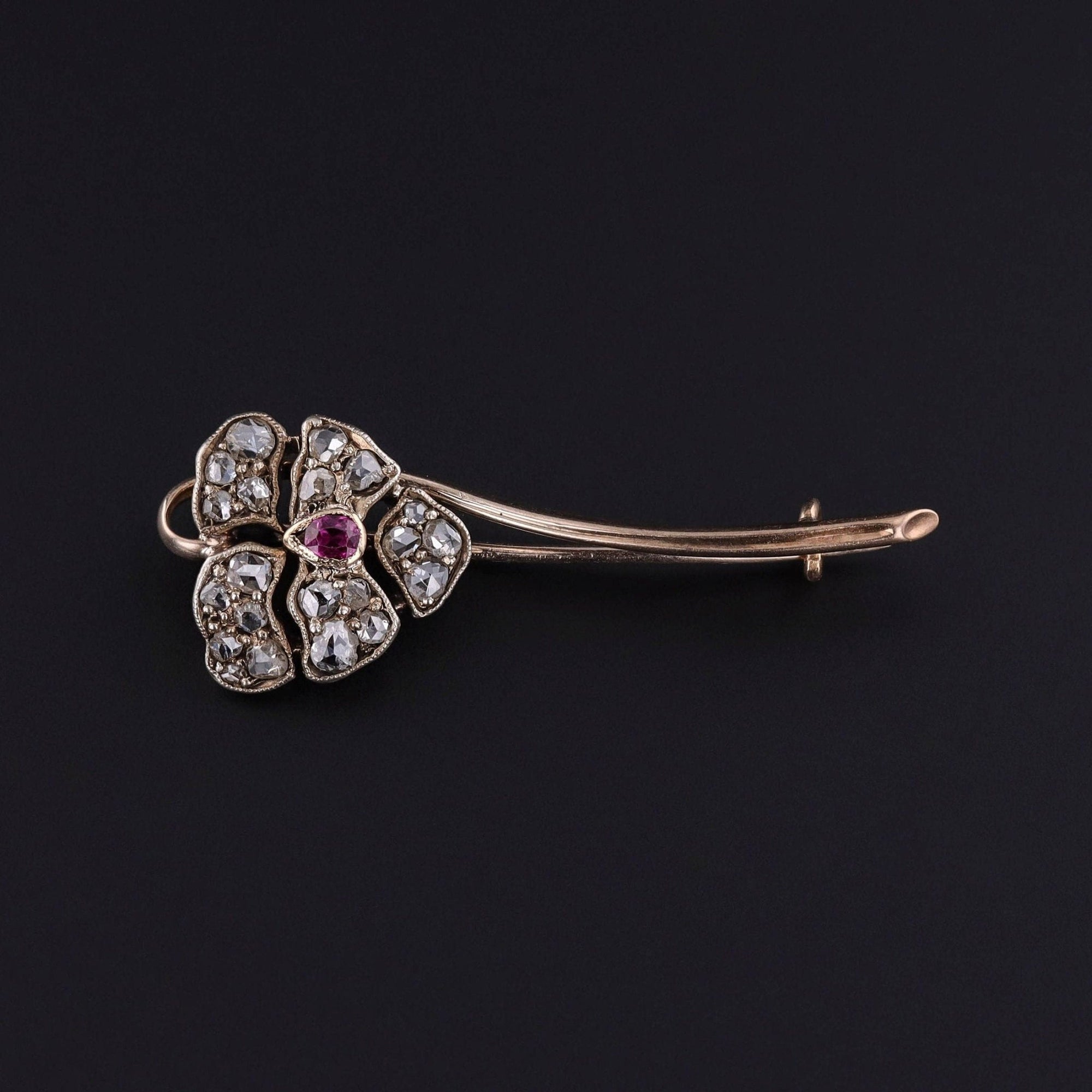 Antique Diamond Pansy Brooch of 14k Gold - Trademark Antiques