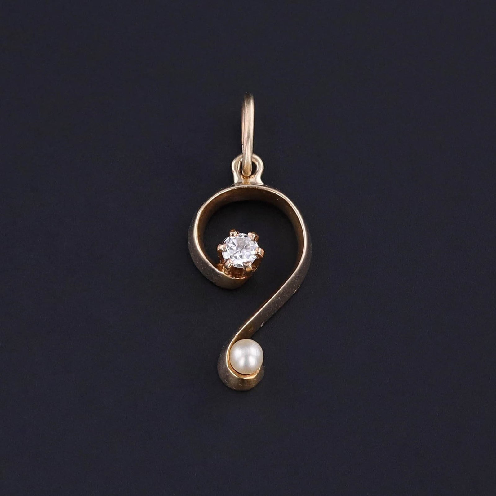 Antique Diamond Question Mark Charm of 14k Gold - Trademark Antiques