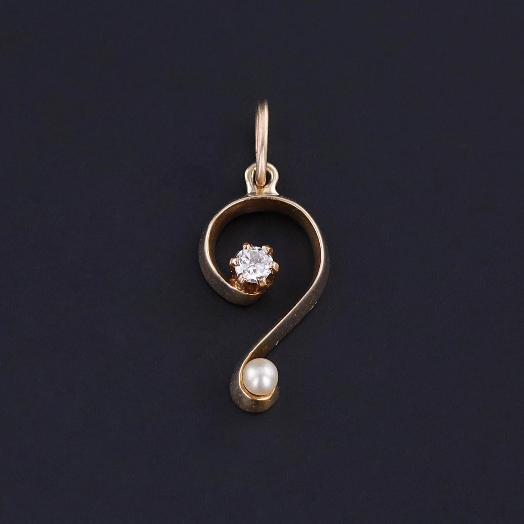 Antique Diamond Question Mark Charm of 14k Gold - Trademark Antiques