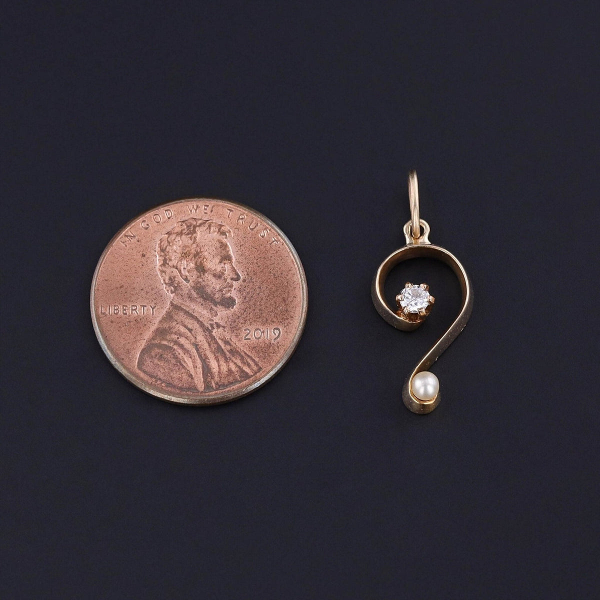Antique Diamond Question Mark Charm of 14k Gold - Trademark Antiques