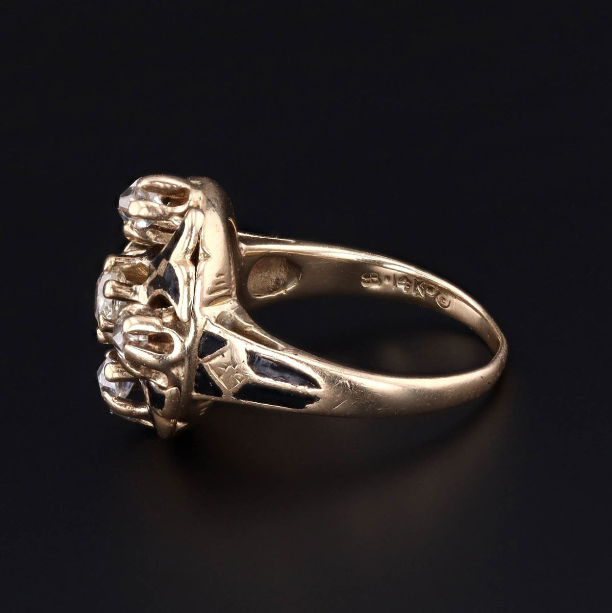 Antique Diamond Ring | 14k Gold, Diamond &amp; Black Enamel Ring - Trademark Antiques