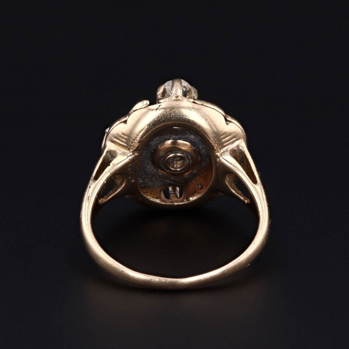 Antique Diamond Ring | 14k Gold, Diamond &amp; Black Enamel Ring - Trademark Antiques