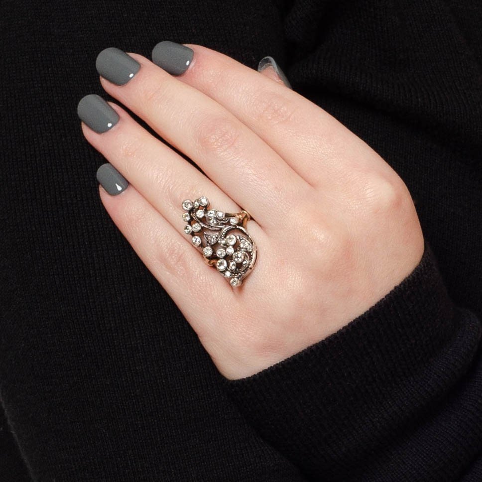 Antique Diamond Ring in Silver Topped 14k Gold - Trademark Antiques