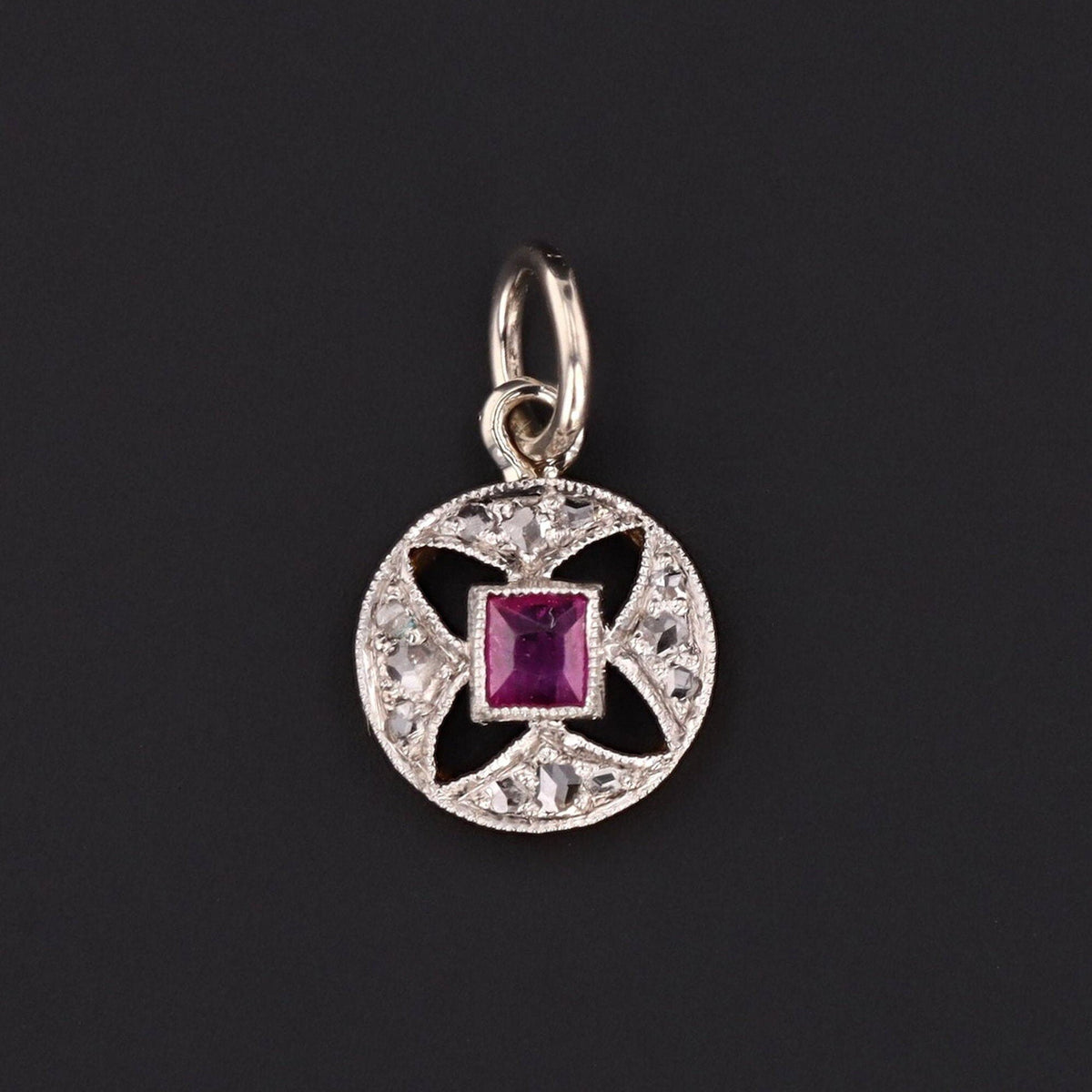 Antique Diamond &amp; Ruby Charm | Antique Pin Conversion - Trademark Antiques