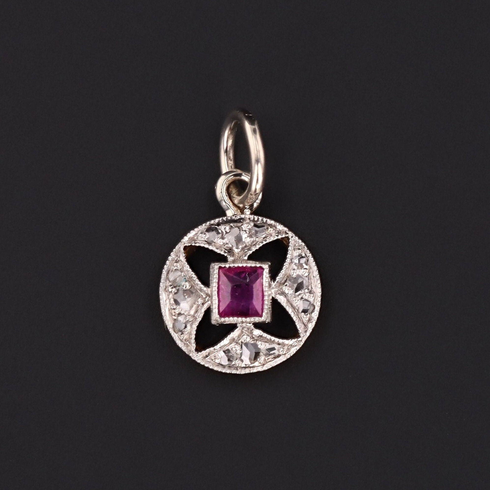 Antique Diamond & Ruby Charm | Antique Pin Conversion - Trademark Antiques