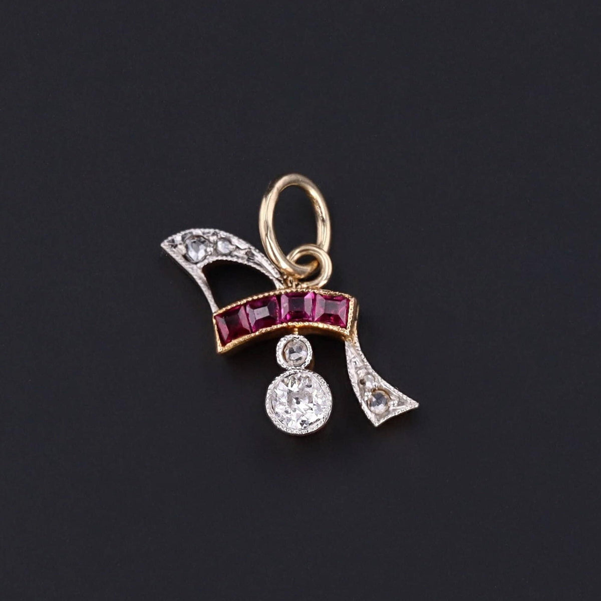 Antique Diamond &amp; Ruby Charm | Antique Pin Conversion - Trademark Antiques