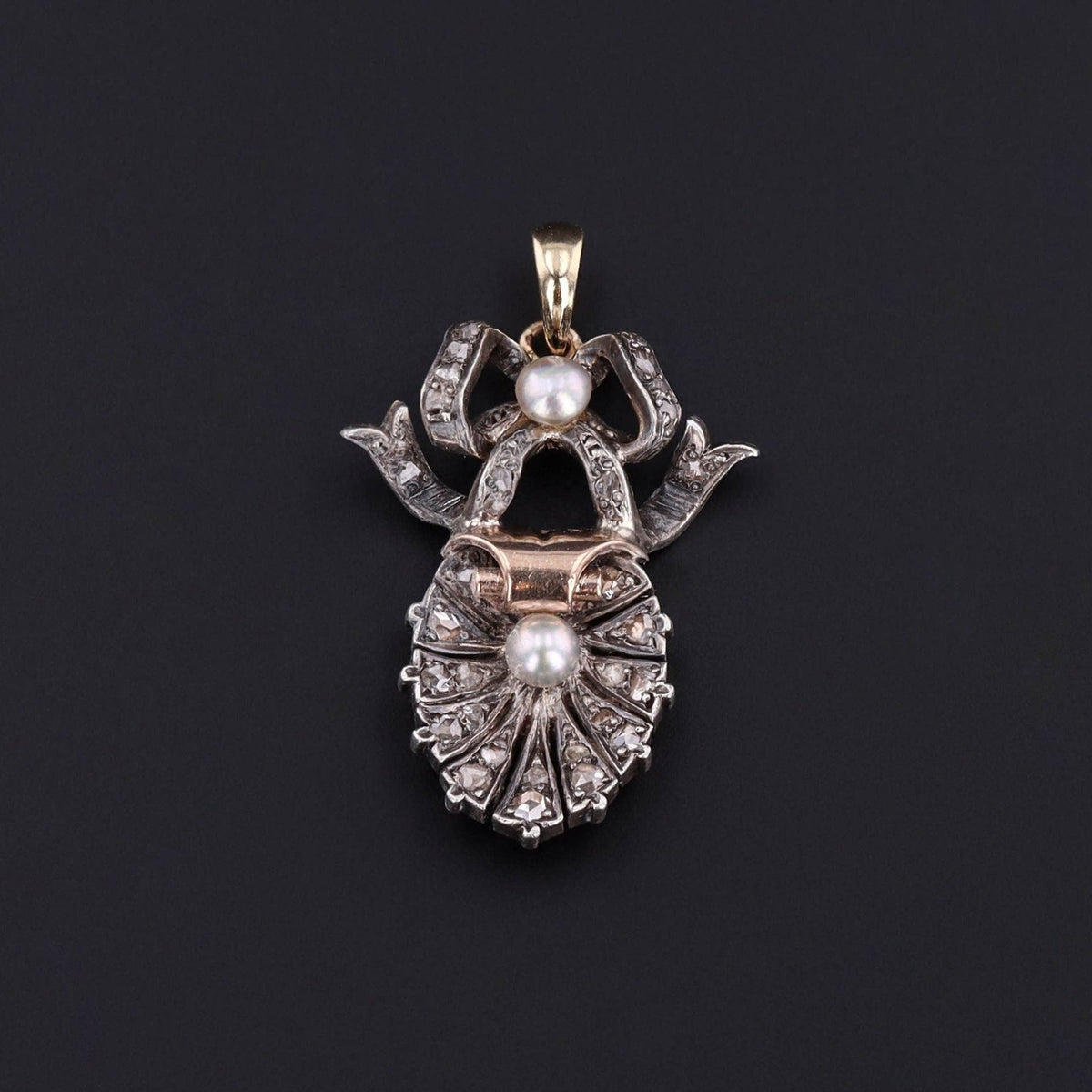 Antique Diamond Shell Pendant of Silver Topped 14k Gold - Trademark Antiques