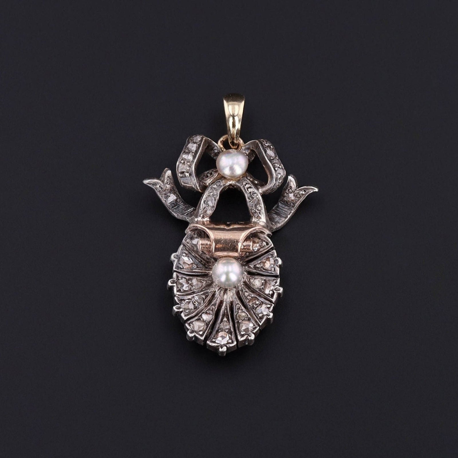Antique Diamond Shell Pendant of Silver Topped 14k Gold - Trademark Antiques