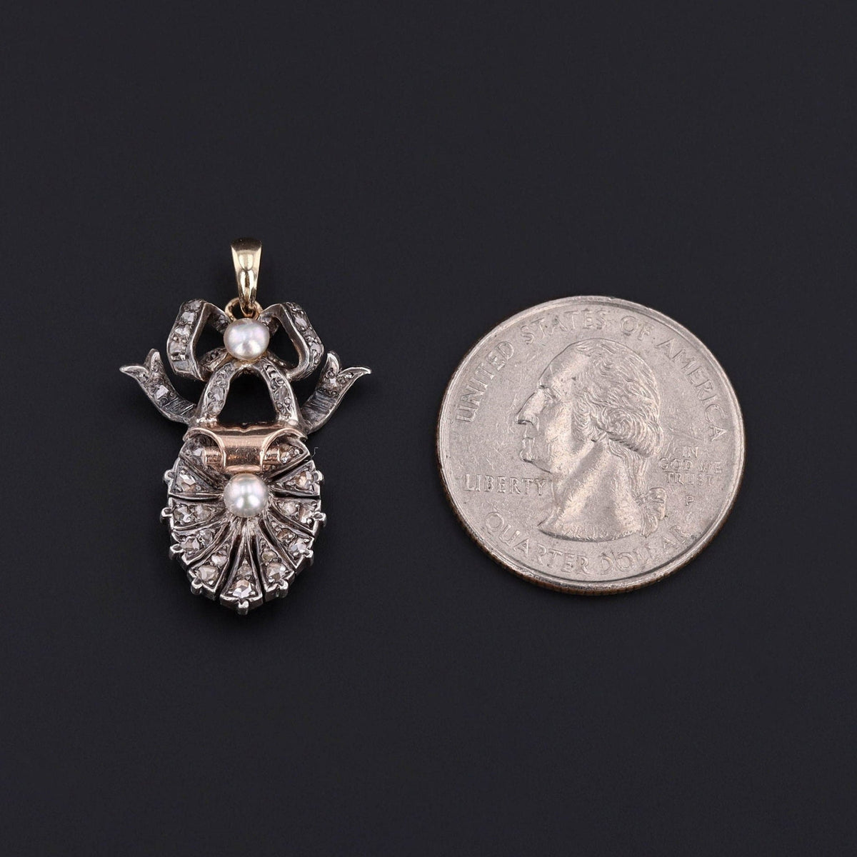 Antique Diamond Shell Pendant of Silver Topped 14k Gold - Trademark Antiques
