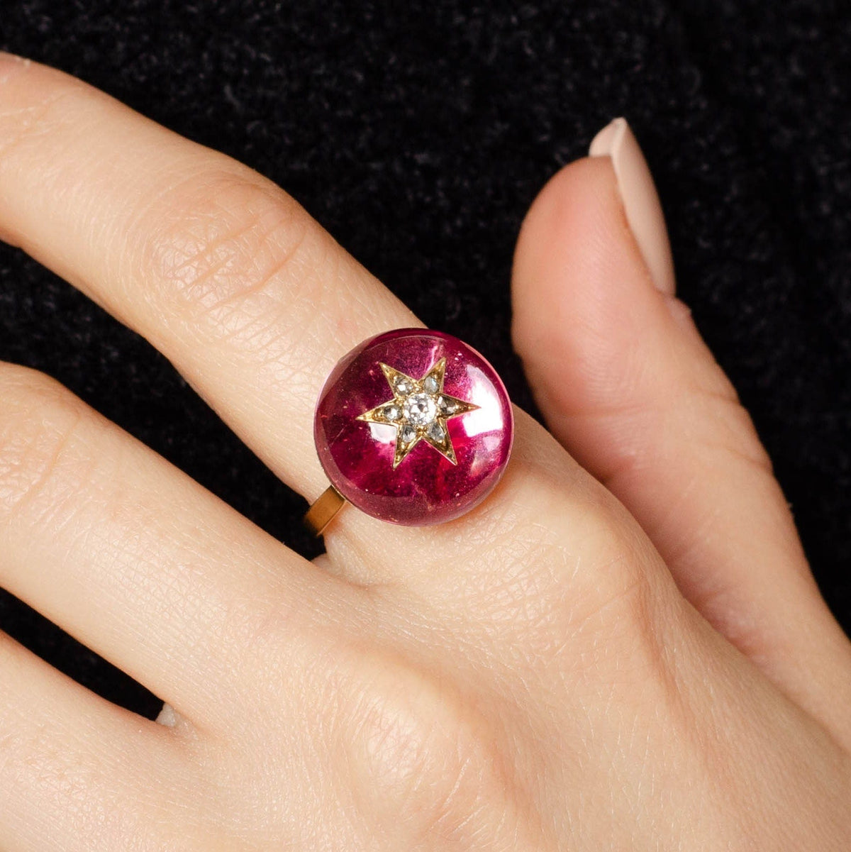 Antique Diamond Star Ring | Foil Backed Quartz &amp; Diamond Ring - Trademark Antiques