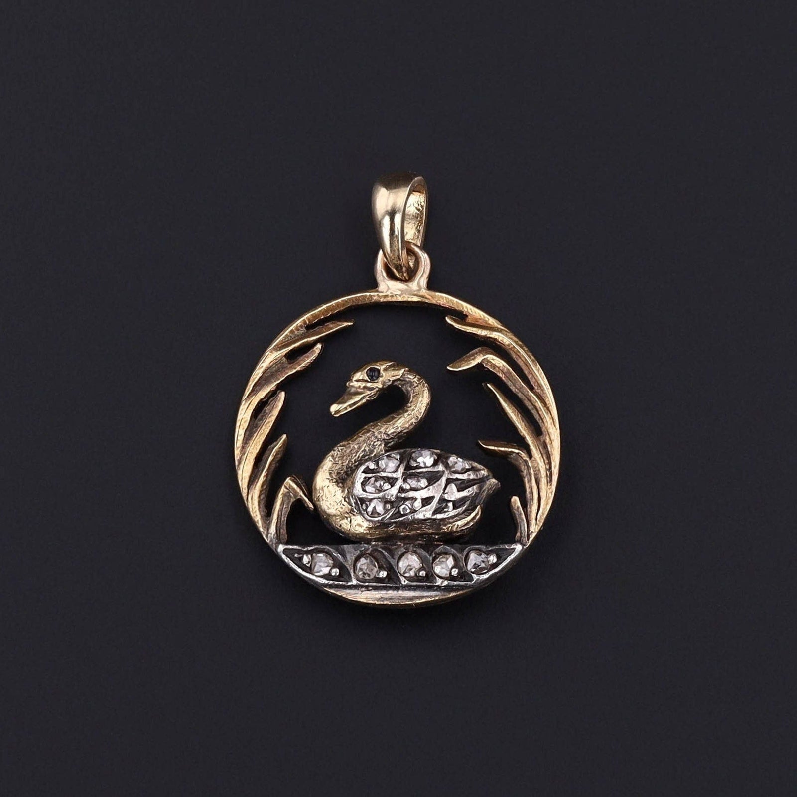 Antique Diamond Swan Pendant of 14k Gold - Trademark Antiques