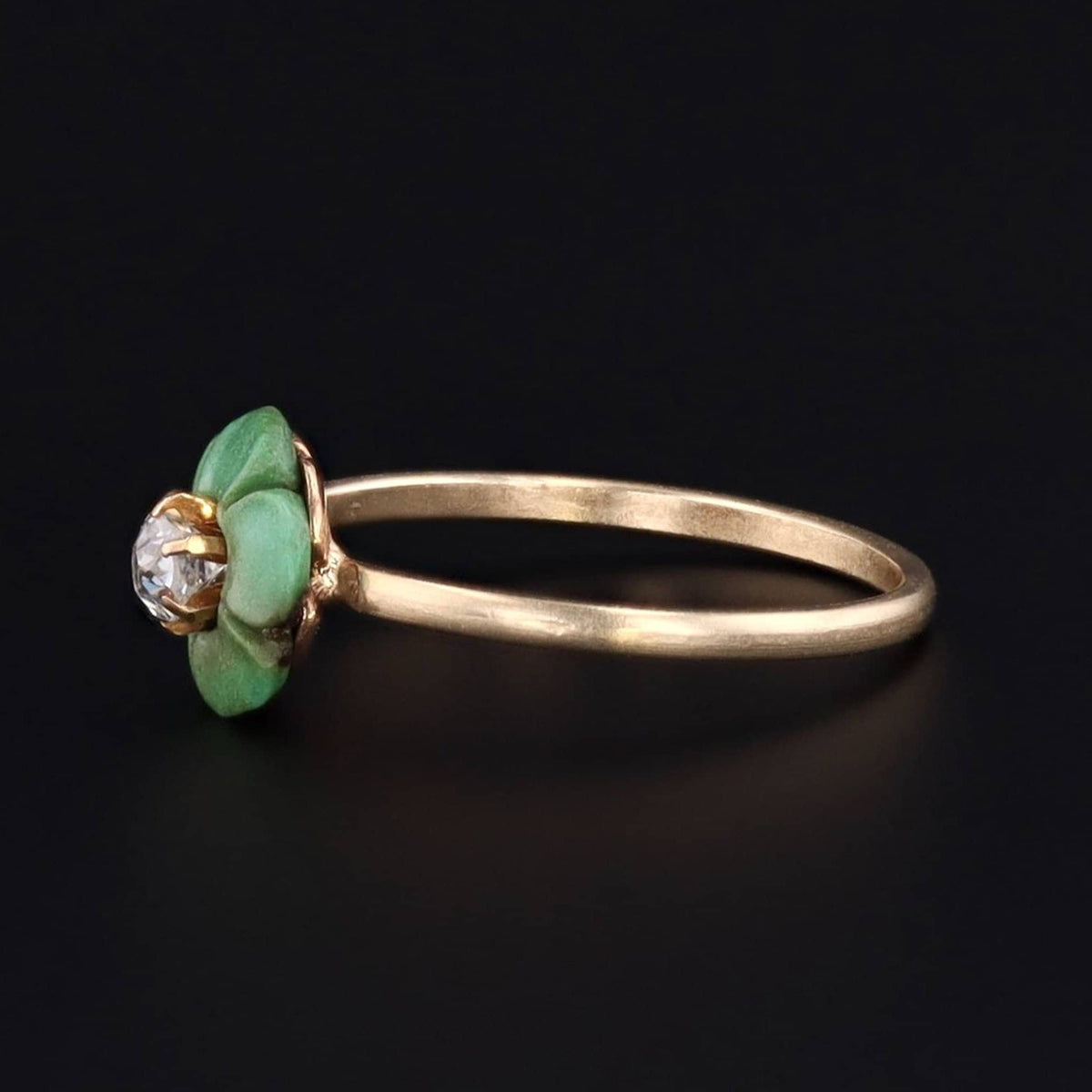 Antique Diamond &amp; Turquoise Flower Ring | 14k Gold Ring - Trademark Antiques