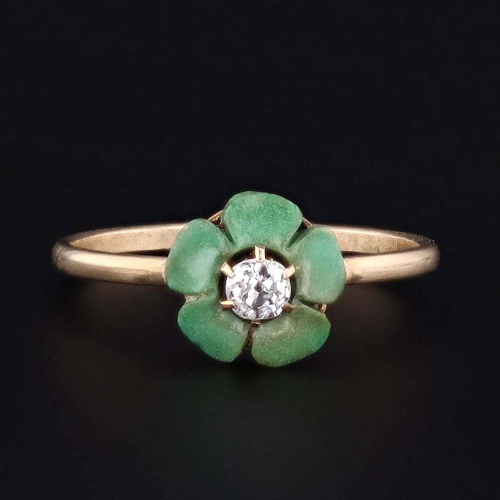 Antique Diamond & Turquoise Flower Ring | 14k Gold Ring - Trademark Antiques