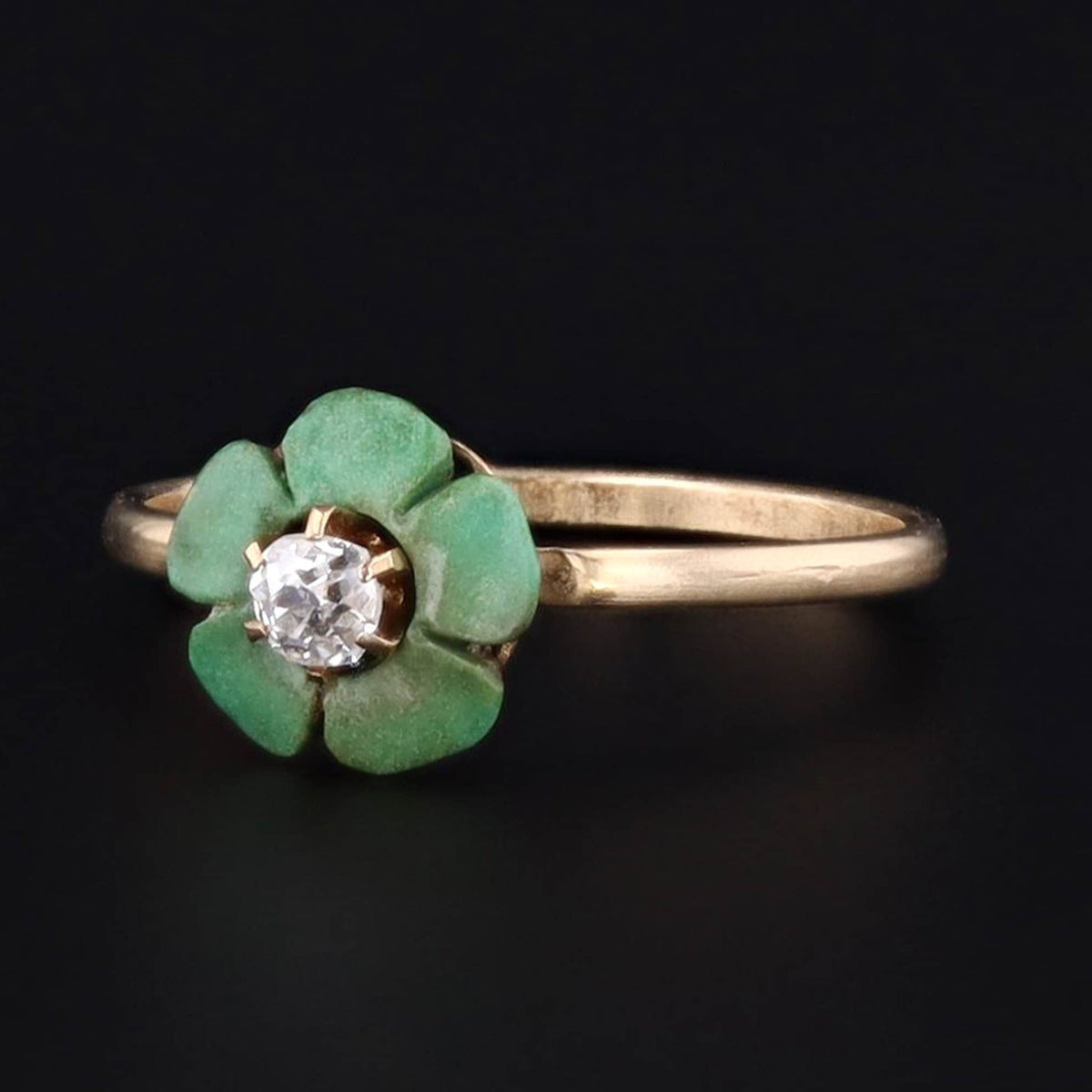Antique Diamond &amp; Turquoise Flower Ring | 14k Gold Ring - Trademark Antiques