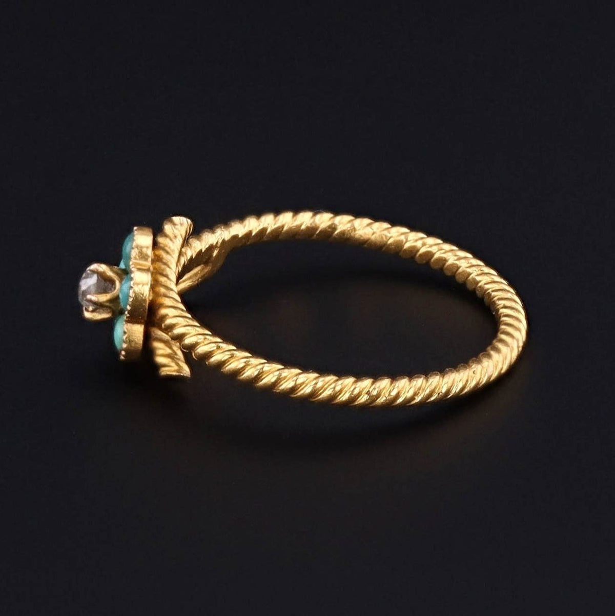 Antique Diamond &amp; Turquoise Forget - me - Not Flower Ring | 14k Gold Ring - Trademark Antiques